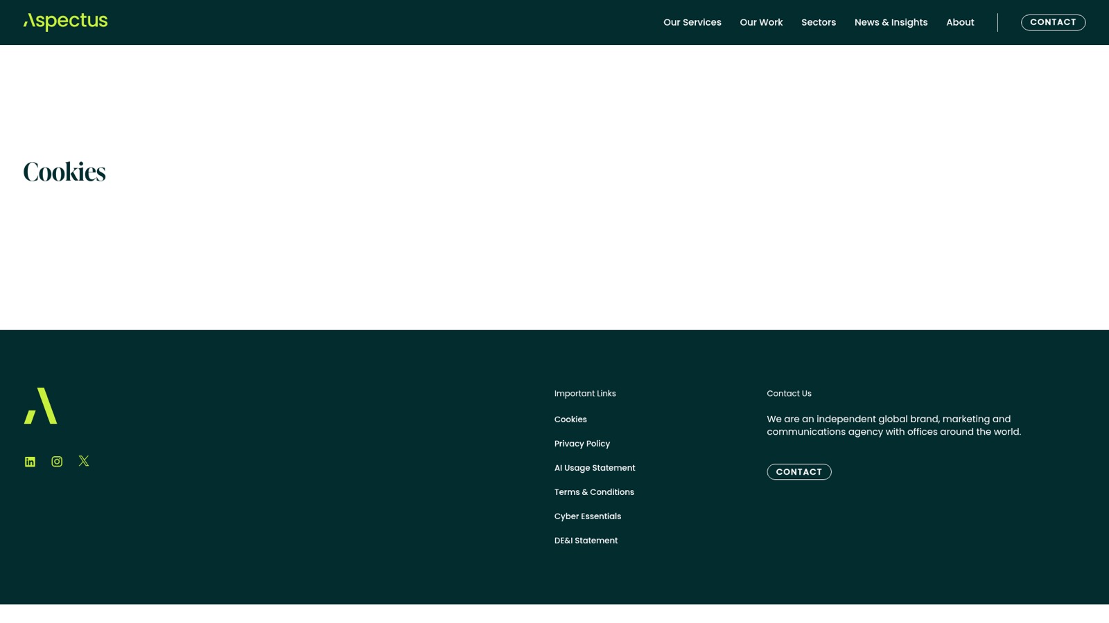 Screenshot of the Aspectus Group agency homepage