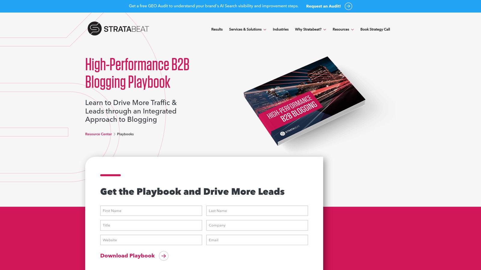 Screenshot of the Stratabeat agency homepage