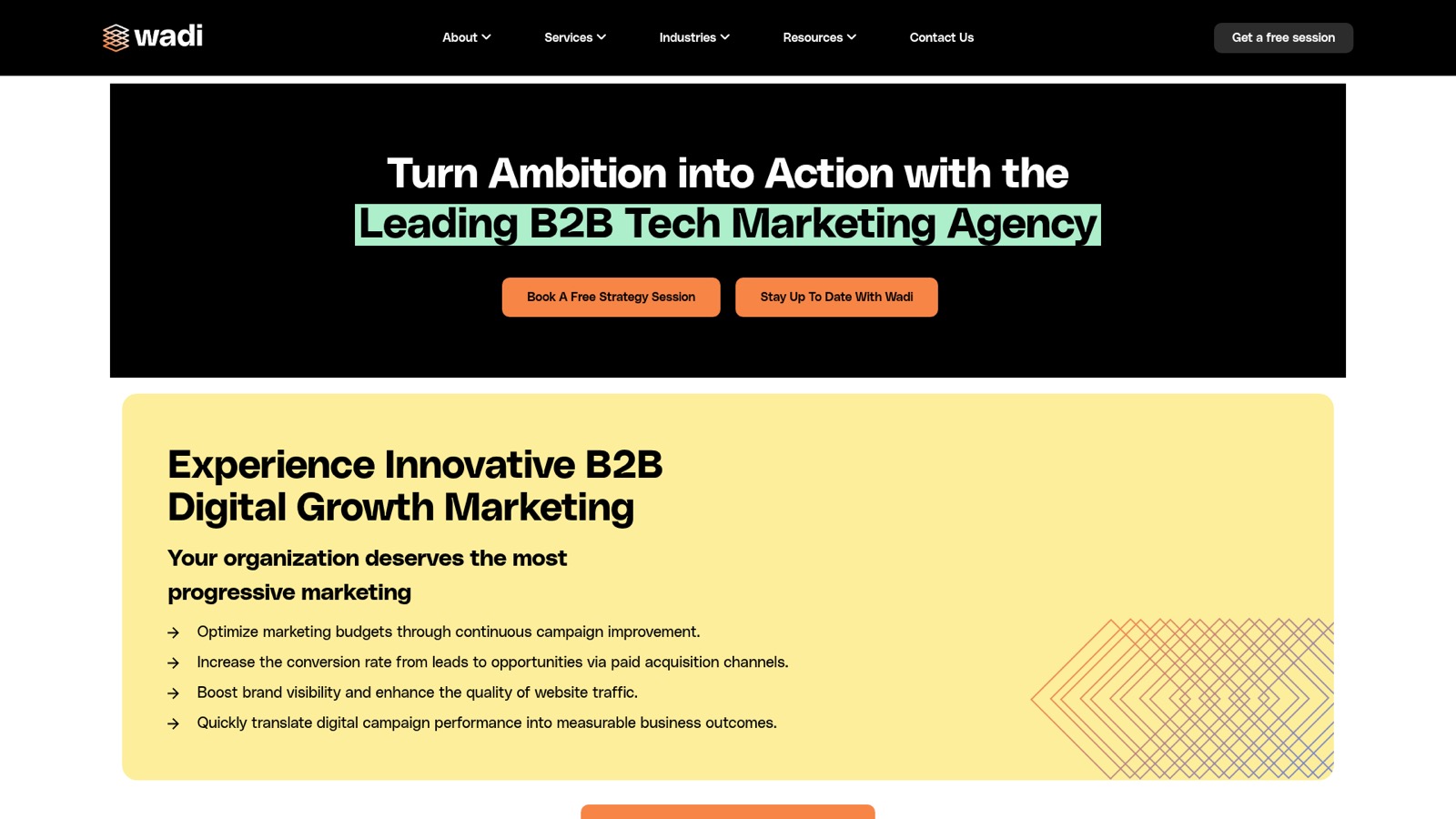 Screenshot of the Wadi Digital agency homepage